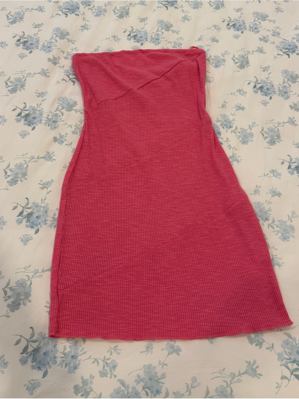 DNA couture Strapless Hot Pink Ribbed Bodycon Dress